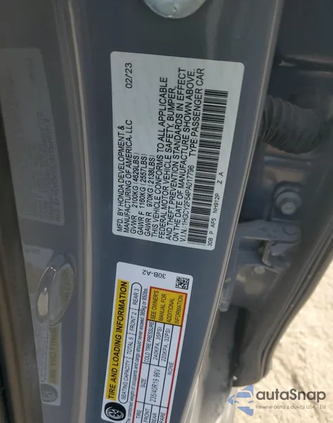 2023 Honda Accord Hybrid Sport z USA, uszkodzony, nr VIN 1HGCY2F54PA017796